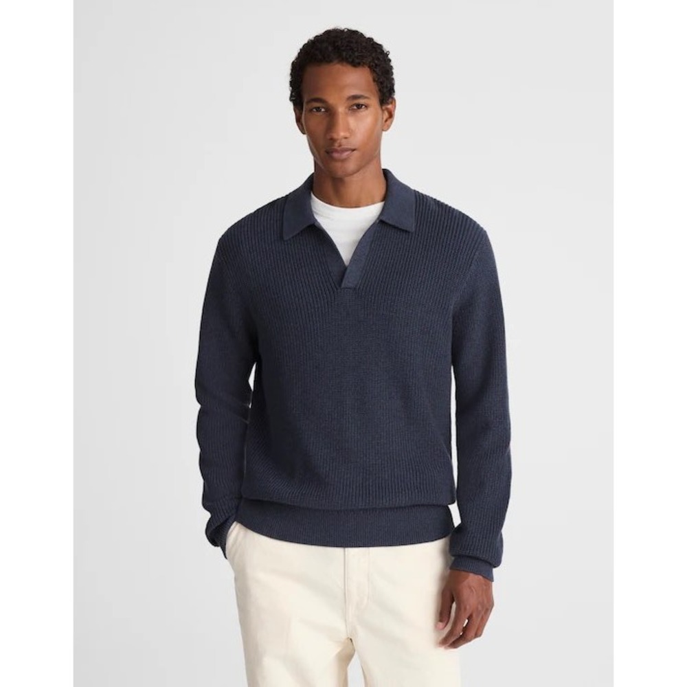 Madewell‎ Mens Shaker-Stitch Sweater Polo Navy Blue Johnny Collar NY499 XXL
